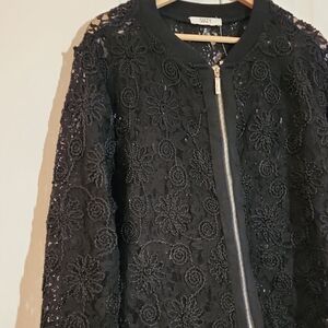 Stunning New Suzy Shier Elegant Black Lace Bomber Jacket